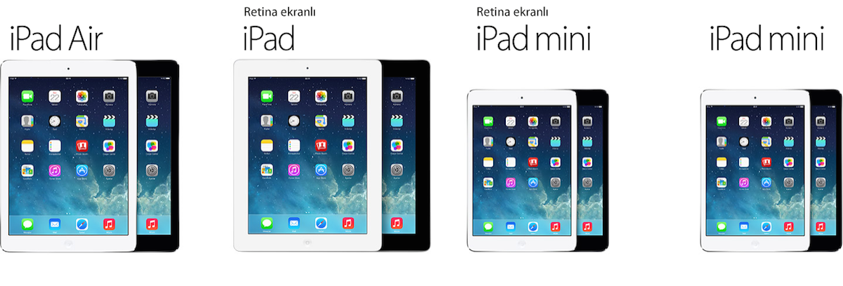 iPad Air, iPad 4, Retina iPad mini ve iPad mini karşılaştırması