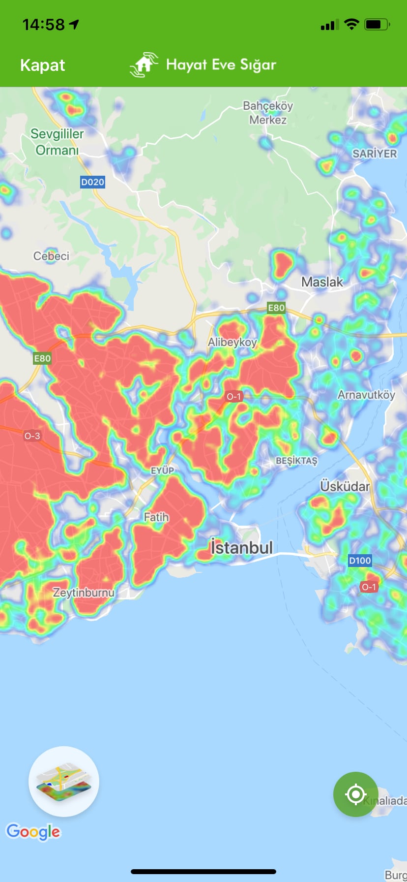 Hayat Eve Sığar uygulamasına yoğunluk haritası eklendi