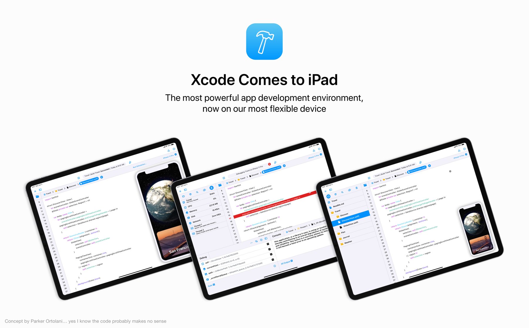 iPadOS 14’te Xcode uygulamasını görebiliriz